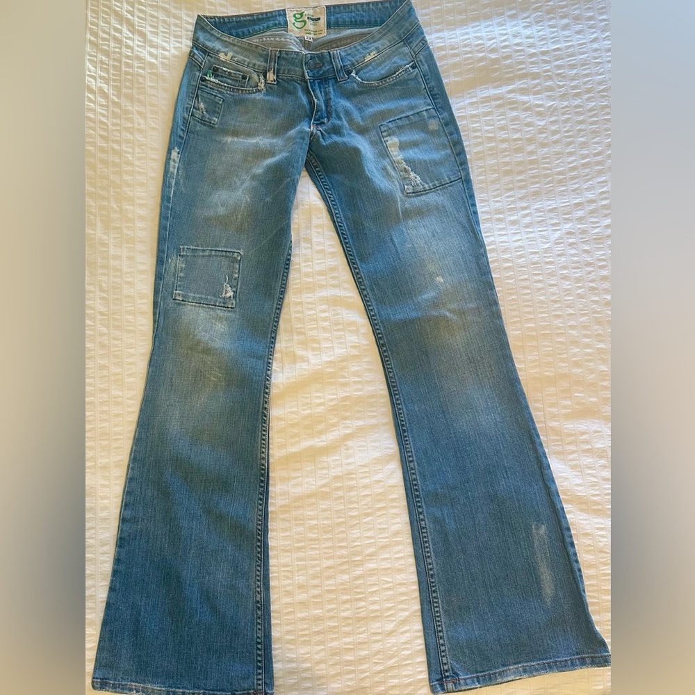 Grass L.A. Distressed Light Blue Flared Leg Jeans
